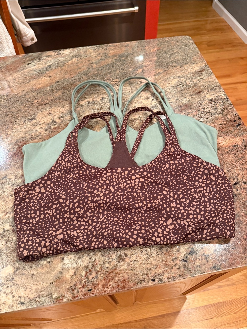 Fabletics Mint & Brown Spot Strappy Sports Bra Duo Pure Luxe